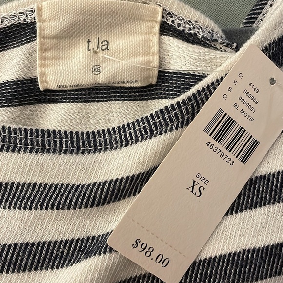 Anthropologie T.la Becky Charcoal/Cream Striped Front Tie Midi Dress XS NWT - Picture 7 of 12